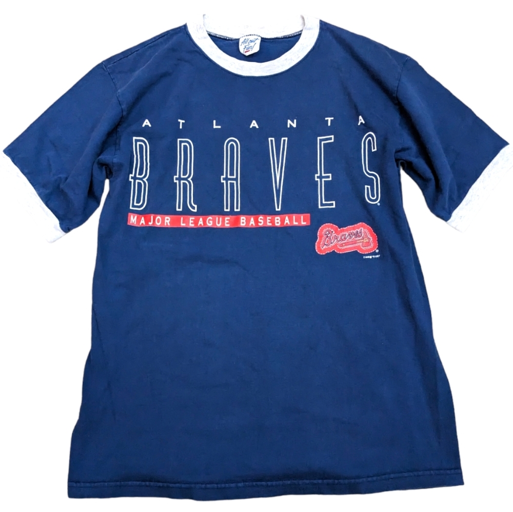 Vintage 90s Atlanta Braves major league baseball crewneck shirt navy unisex